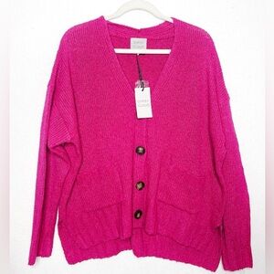 Gypsy Cloud Hot Pink Button Up Pocket Cozy Soft Cardigan XL Valentines Day NWT